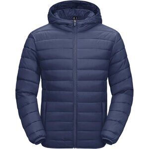 Men's Lightweight Puffer Jacket Hooded Warm Winter Coat Quilted Lined Water-Resi